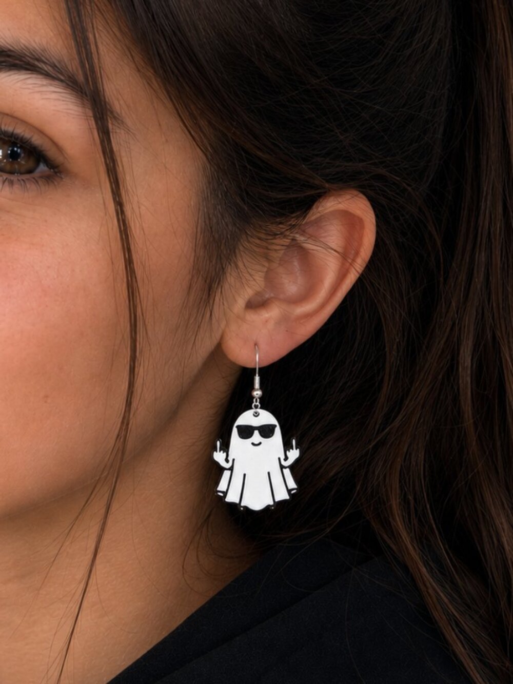 Ghost Dangle Earrings 3D Printed Halloween Middle Finger Ghost Earrings